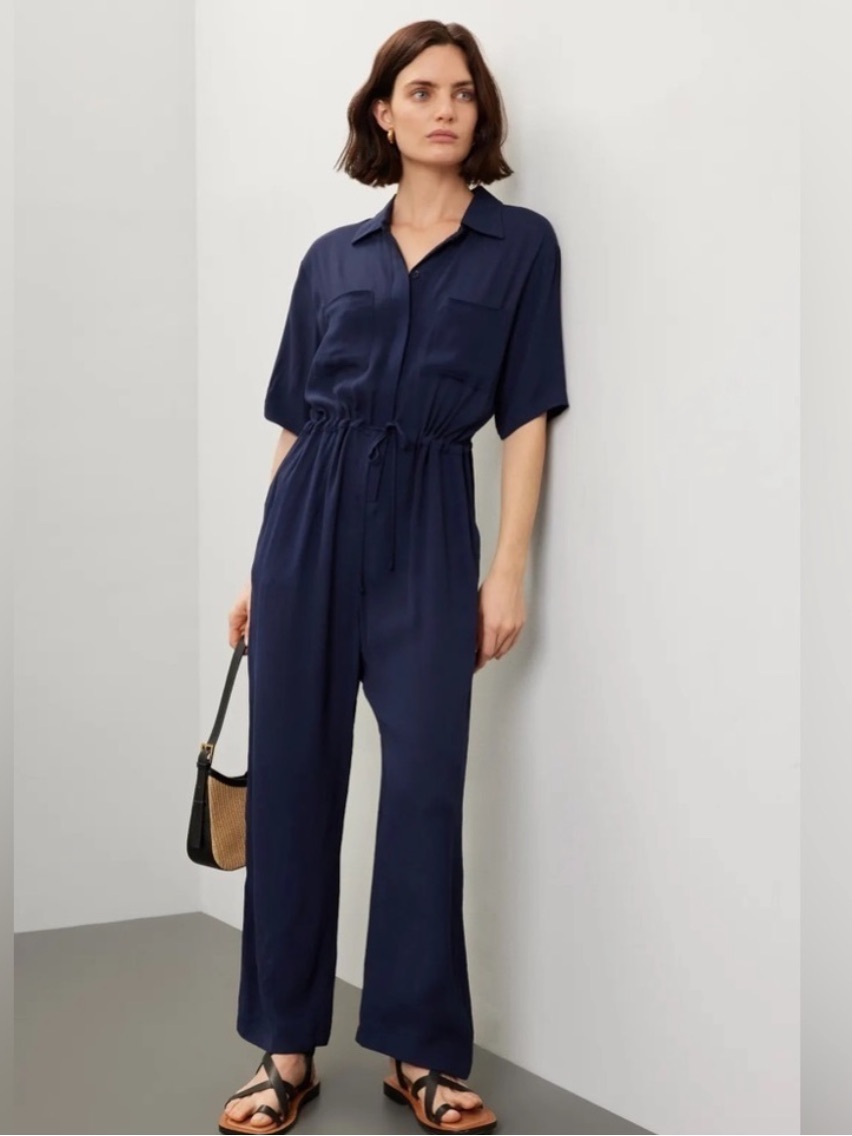 Thakoon Navy Short Sleeve Jumpsuit, Size: 8